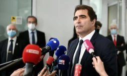 Le président des Républicains (LR) Christian Jacob fait une déclaration à la presse aprÚs une réunion du comité stratégique du parti, le 4 mai 2021 à Paris