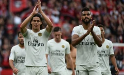 Les attaquants du PSG Edinson Cavani et Eric-Maxim Choupo Moting, après la victoire à Rennes, le 23 septembre 2018