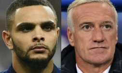 Photo montage du défenseur international du PSG Layvin Kurzawa (g) et du sélectionneur de l'équipe de France Didier Deschamps, le 18 septembre 2017 à Paris