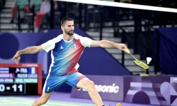 Lucas Mazur lors du double mixte des Jeux paralympiques de Paris 2024, à l'Arena La Chapelle, à Paris, le 2 septembre 2024