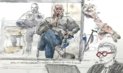 Croquis d'audience de Dominique Pélicot lors de son procès au tribunal d'Avignon, le 17 septembre 2024 ( AFP / Benoit PEYRUCQ )