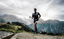 Kilian Jornet lors de l'Ultra Trail du Mont-Blanc  (UTMB) le 31 août 2018 à Saint Gervais Les Bains.