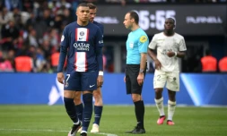 L'attaquant du PSG Kylian Mbappé lors du match contre Lorient, le 30 avril 2023 au Parc des Princes