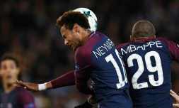 Duo de choc : Neymar et Kylian Mbappé, attaquants vedettes du Paris Saint-Germain, le 22 novembre 2017 lors de la large victoire devant le Celtic Glasgow au Parc des Princes