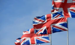 Les drapeaux du Royaume-Uni sont hissés , le 18 avril 2019 à Boston ville profondément attachée au Brexit