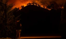 Une femme regarde la forêt brûler près de la station balnéaire de Marmaris (Turquie), le 1er août 2021