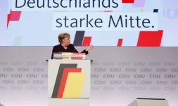 La chancelière allemande Angela Merkel prononce un discours lors d'un congrès de son parti, la CDU, à Leipzig, le 22 novembre 2019