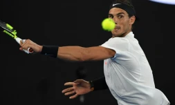 Rafael Nadal lors de sa victoire sur le Bulgare Grigor Dimitrov en demi-finale de l'Open d'Australie, le 27 janvier 2017 à Melbourne