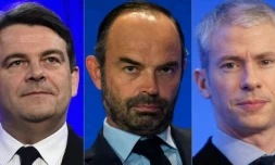 Combinaison des portraits réalisée le 24 octobre 2017 de (de G à D) Gérald Darmarin, Thierry Solère, Edouard Philippe, Franck Riester et Sébastien Lecornu