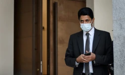 Le patron de beIN Media Group et du PSG Nasser Al-Khelaïfi, à la sortie de son procès devant le tribunal de Bellinzone, le 14 septembre 2020 