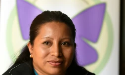 La Salvadorienne Teodora Vasquez, qui vient de passer 11 ans derrière les barreaux pour une fausse couche lors d'une interview avec l'AFP à San Salvador, le 22 février 2018