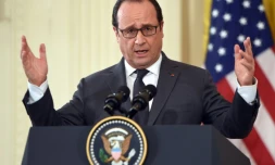 François Hollande pendant une conférence de presse conjointe avec Barack Obama à la Maison-Blanche le 24 novembre 2015