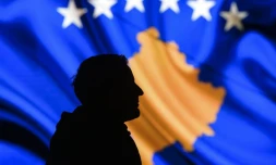 La drapeau du Kosovo à Pristina le 15 février 2018