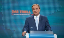 Le prétendant à la succession d'Angela Merkel dans le camp conservateur, Armin Laschet, lors d'un débat télévisé le 29 août 2021