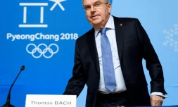 Le président du CIO Thomas Bach, le 4 février 2018 à Pyeongchang