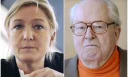 Combinaison des portraits de Marine Le Pen le 14 mars à Angoumé (Landes) et de Jean-Marie Le Pen le 22 février 2013 à Marseille