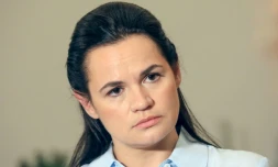 Svetlana Tikhanovskaïa, la cheffe de file de l'opposition bélarusse, lors d'un entretien avec l'AFP à Vilius, le 22 août 2020