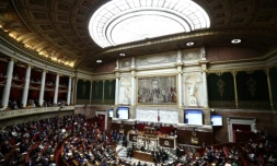 L'hémicycle de l'Assemblée nationale, le 1er avril 2025 à Paris ( AFP / Anne-Christine POUJOULAT )