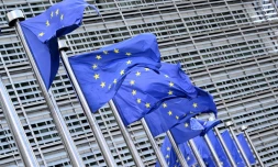 Des drapeaux de l'Union européenne à Bruxelles, le 11 septembre 2025