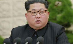 Kim Jong-Un prononce un discours devant le Comité central du parti unique, le 20 avril à Pyongyang
April 20, 2018 picture while attending the Third Plenary Meeting of the Seventh Central Committee of the Workers' Party of Korea in Pyongyang.