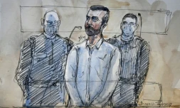 Croquis d'audience de Nordahl Lelandais (c) lors de son procès pour le meurtre de Maëlys de Araujo, le 31 janvier 2022 à la cour d'assises de Grenoble