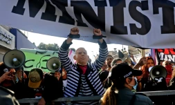 Manifestation devant le tribunal oĂč le Premier ministre israĂ©lien Benjamin Netanyhahu doit rĂ©pondre aux accusations de corruption, le 8 fĂ©vrier 2021 Ă JĂ©rusalem