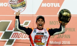 L'Espagnol Marc Marquez, sacré champion du monde de MotoGP, le 16 octobre 2016 à Motegi au Japon