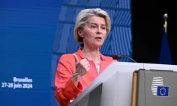 La présidente de la Commission européenne Ursula von der Leyen donne une conférence de presse, le 28 juin 2024 à Bruxelles
