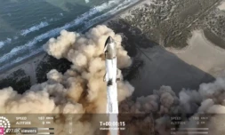 Photographie tirée de la retransmission vidéo du lancement de la fusée Starship de l'entreprise SpaceX, près de Boca Chica, au Texas, le 6 mars 2025 ( SPACEX / - )