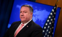 Le secrétaire d'Etat américain Mike Pompeo lors d'une conférence de presse, le 23 octobre 2018 à Washington