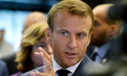 Le président Emmanuel  Macron en visite officielle à Helsinki (Finlande) le 30 août 2018.