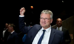 Le co-président de l'AfD, Jörg Meuthen après sa réélection, lors du congrès du parti allemande d'extrême droite AfD, le 30 novembre 2019 à Brunswick