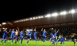 La joie des joueurs de la Juventus après leur victoire face à Monaco en demi-finales de la Ligue des champions au stade Louis II , le 3 avril 2017