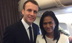 Nadia Ramassamy avec Emmanuel Macron en Inde
