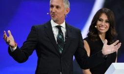 L'ancien attaquant de l'équipe d'Angleterre Gary Lineker lors du tirage au sort de la phase de groupes pour le Mondial-2018, le 1er décembre 2017 au Kremlin