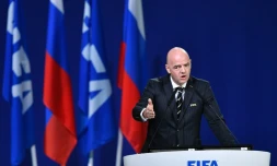 Le président de la Fifa Gianni Infantino s'adressant au congrès de l'institution à l'Expocentre de Moscou, le 13 juin 2018