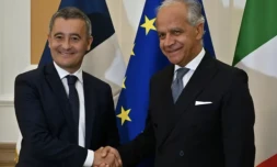 Le ministre de l'Intérieur Gérard Darmanin avec son homologue italien Matteo Piantedosi, le 18 septembre 2023 à Rome ( POOL / Filippo MONTEFORTE )