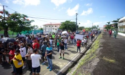 Une manifestation contre l?obligation vaccinale, à Capesterre-Belle-Eau (Guadeloupe), le 7 août 2021
