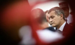 Le ministre de l'Intérieur Gérald Darmanin à Saint-Rivoal, dans le Finistère, le 24 août 2023 ( AFP / LOIC VENANCE )