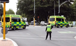 Des policiers mobilisés à Christchurch, en Nouvelle-Zélande, après deux fusillades dans des mosquées le 15 mars 2019