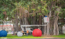 Le Port : installation des illuminations dans la ville