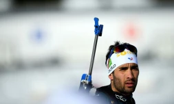 Le biathlète français Martin Fourcade à l'entraînement aux Mondiaux à Hochfilzen (Autriche), le 10 février 2017