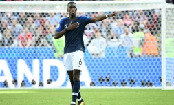 Le milieu de terrain français Paul Pogba après son but contre l'Australie lors du Mondial, le 16 juin 2018 à Kazan