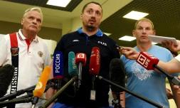 Le leader du groupe des supporters russes Alexandre Chpryguine, à Moscou le 18 juin 2016 après son expulsion de France