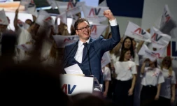 Aleksandar Vucic,  Premier ministre de la Serbie et candidat à l'élection présidentielle à Belgrade, le 24 mars 2017