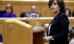 La vice-présidente du gouvernement espagnol Soraya Saenz de Santamaria, le 26 octobre 2017 au Sénat à Madrid