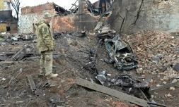 Ruines Ă Kharkiv, en Ukraine, aprĂšs des bombardements russes, le 7 mars 2022