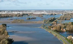 Vue aérienne du village inondé de Hames-Boucres, dans le Pas-de-Calais, le 15 novembre 2023 ( AFP / Charles Caby )