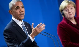 Barack Obama et Angela Merkel lors d'une conférence de presse, le 17 novembre 2016 à Berlin