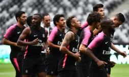 Les joueurs du PSG préparent le Trophée des champions contre Monaco lors d'une séance d'entraînement à Shenzhen, le 3 août 2018 